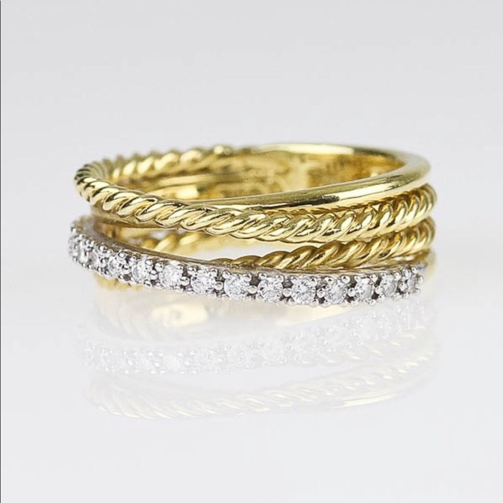 David Yurman 18K Gold Crossover Ring with Diamonds